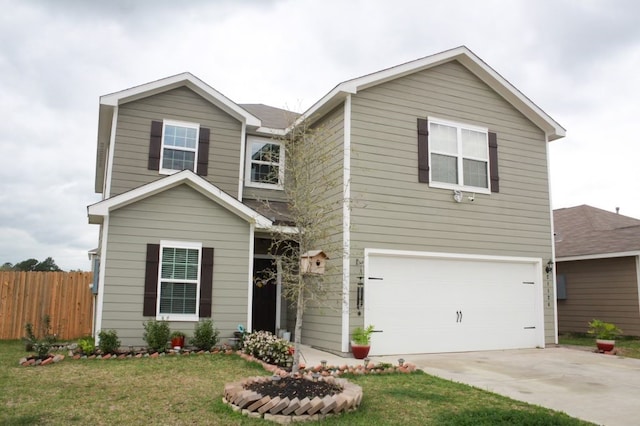 front facade with a garage and a front yard