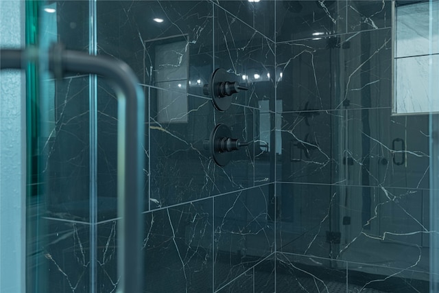 details with a shower with shower door