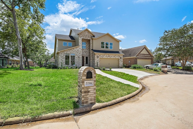 view of front facade featuring a garage and a front yard