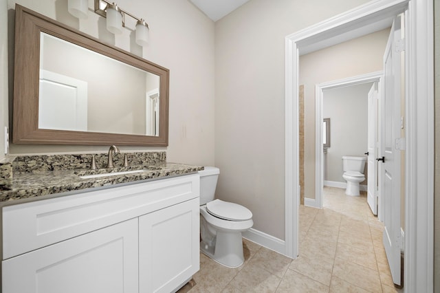 bathroom featuring vanity, toilet, and tile patterned floors