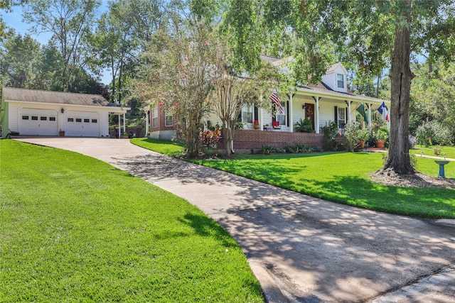 view of front of property with a front yard and a porch