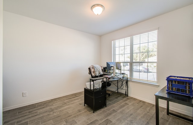 office with wood-type flooring