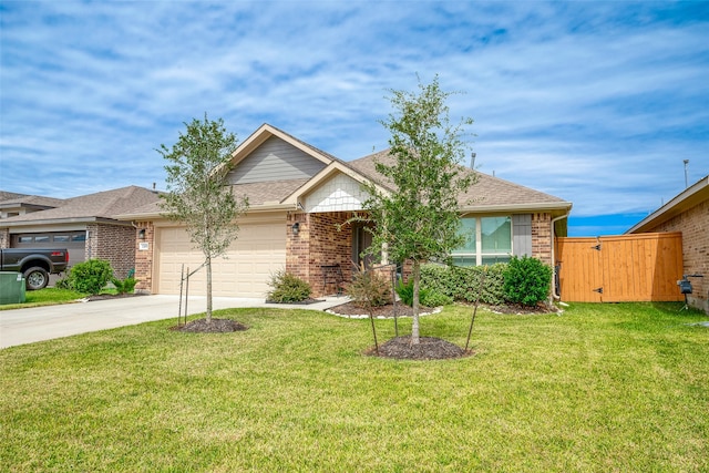 view of front of property featuring a garage and a front lawn