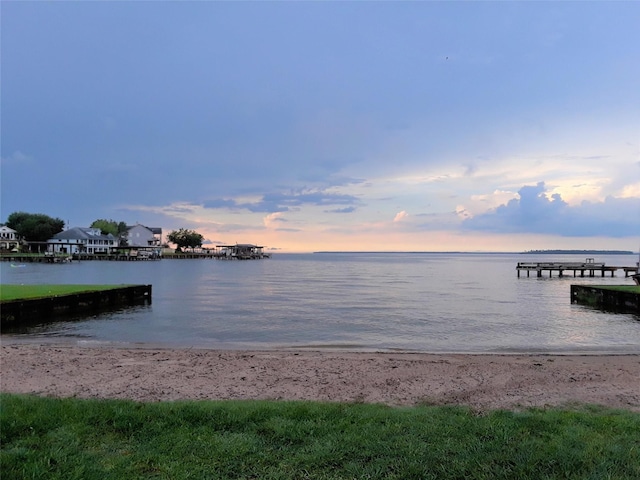 dock area with a water view