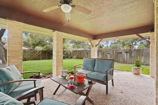 view of patio / terrace featuring outdoor lounge area and ceiling fan