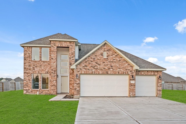 view of front facade with a front lawn and a garage