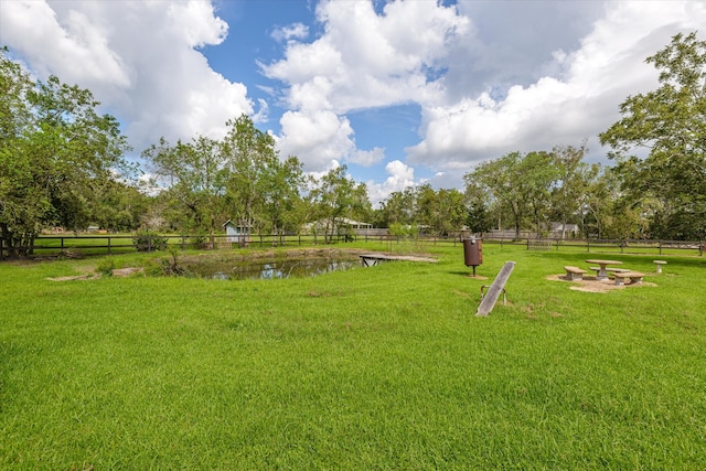 surrounding community featuring a yard and a water view