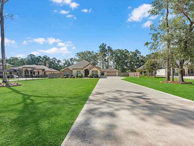 single story home featuring a front lawn