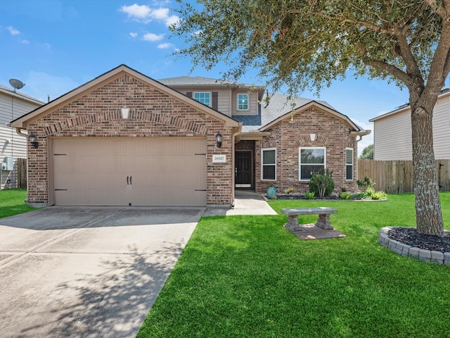 view of front facade featuring a front yard and a garage