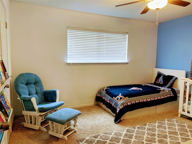 bedroom with carpet floors and ceiling fan