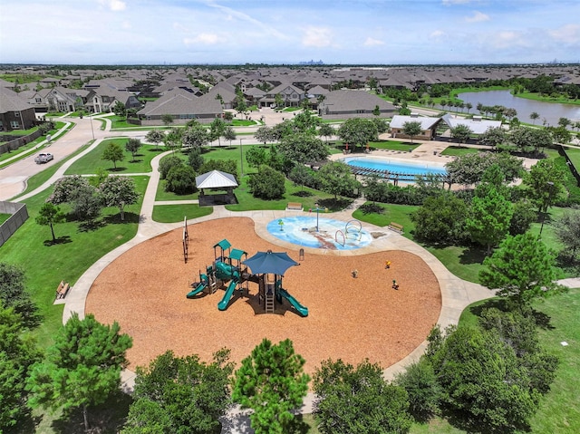 aerial view with a water view