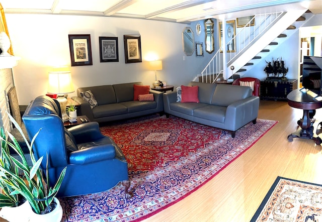 living room with hardwood / wood-style floors