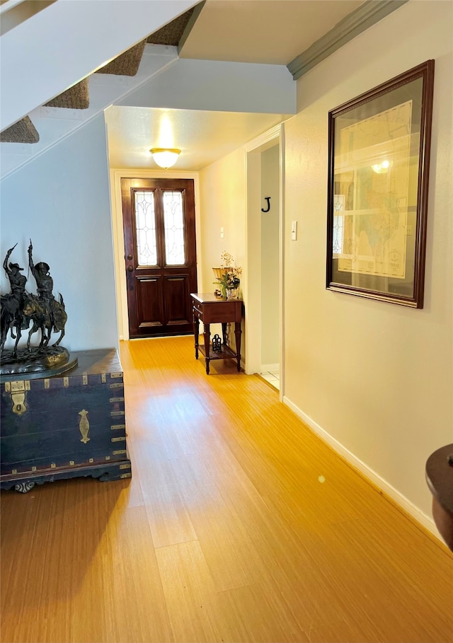 foyer entrance with hardwood / wood-style floors