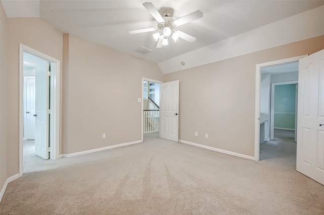 20807 Twisted Leaf Dr, Cypress, TX 77433 - unfurnished bedroom with light carpet, baseboards, lofted ceiling, and a ceiling fan