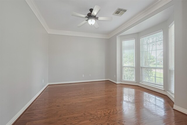 20807 Twisted Leaf Dr, Cypress, TX 77433 - unfurnished room with a ceiling fan, wood finished floors, ornamental molding, and baseboards
