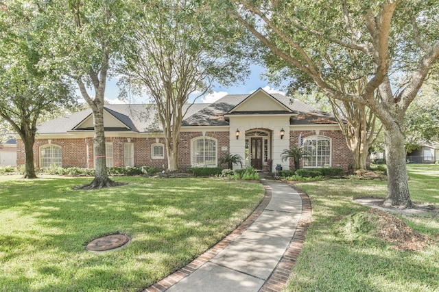 ranch-style house featuring a front lawn