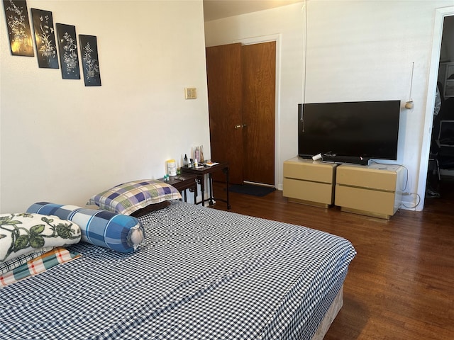 bedroom featuring dark hardwood / wood-style floors and a closet