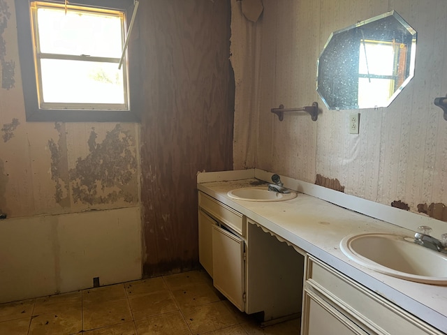 bathroom with vanity and a bath