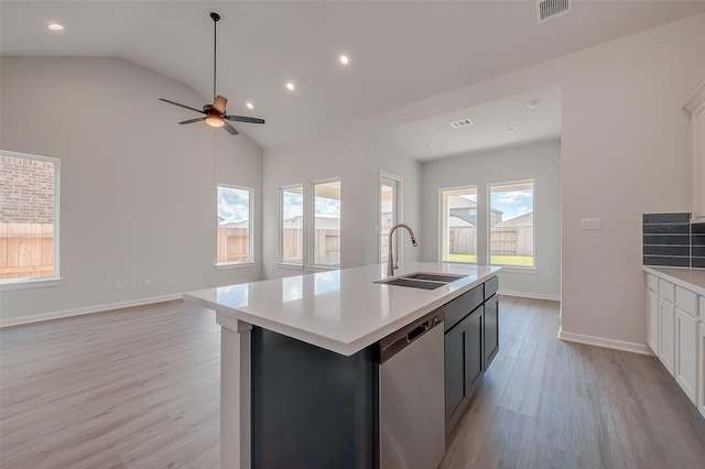 910 Rosewood Trl, Beasley, TX 77417 - kitchen featuring light countertops, a sink, visible vents, and stainless steel dishwasher