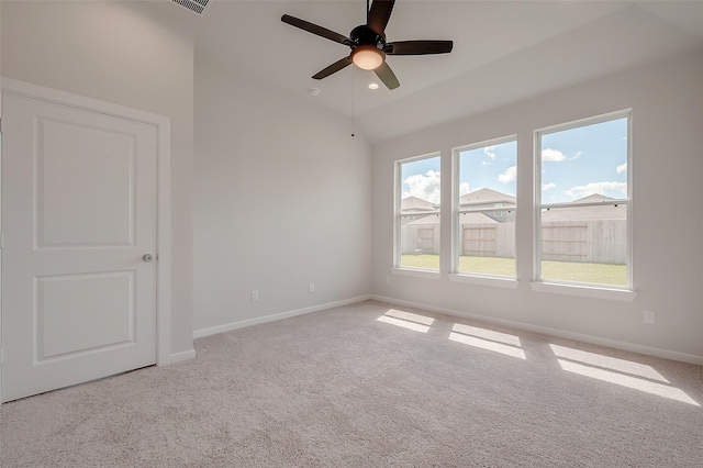 910 Rosewood Trl, Beasley, TX 77417 - carpeted spare room with baseboards, vaulted ceiling, and ceiling fan
