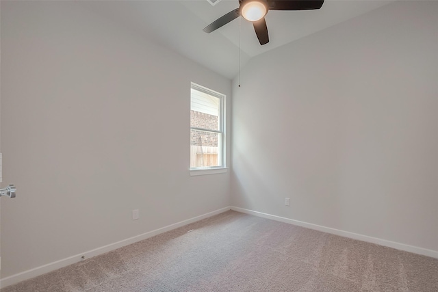 910 Rosewood Trl, Beasley, TX 77417 - unfurnished room with baseboards, vaulted ceiling, carpet flooring, and a ceiling fan