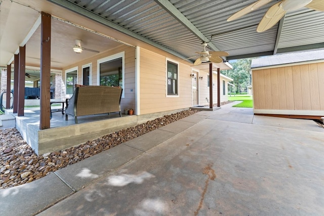 view of patio / terrace featuring ceiling fan