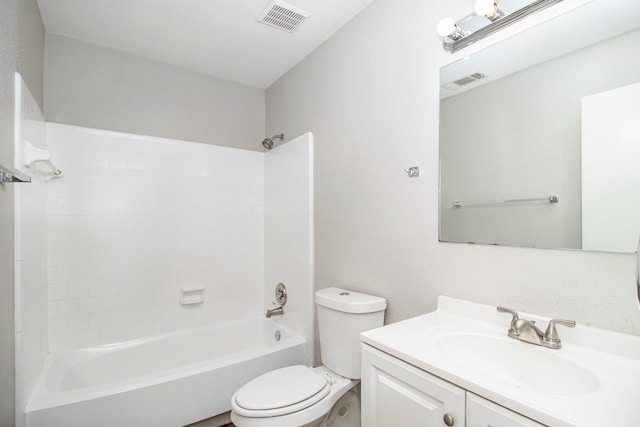 full bathroom featuring bathing tub / shower combination, vanity, and toilet