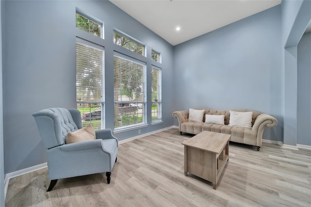 living room with a wealth of natural light and light wood-type flooring