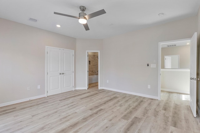 interior space featuring ceiling fan and light hardwood / wood-style floors