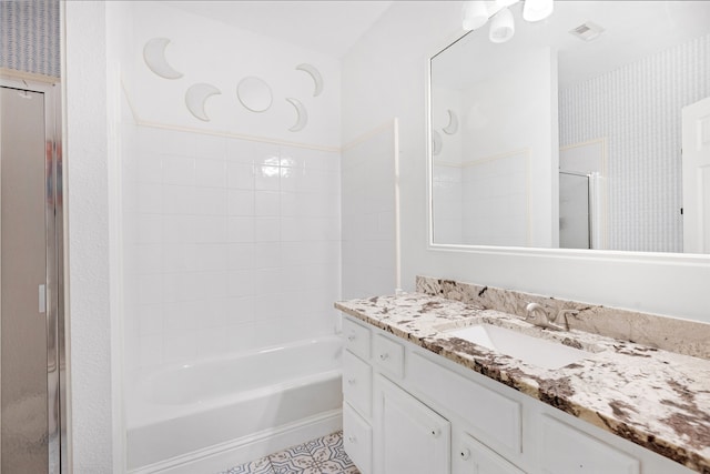 bathroom featuring vanity and separate shower and tub