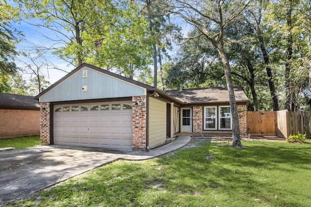 ranch-style house with a front lawn and a garage