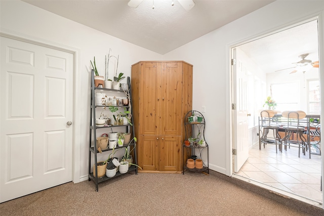 misc room featuring ceiling fan and light colored carpet