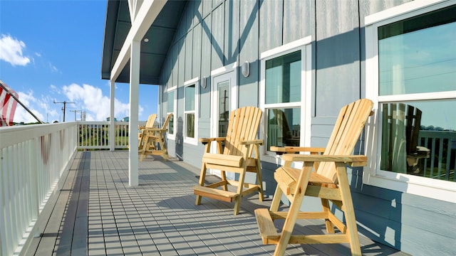 wooden balcony with a deck