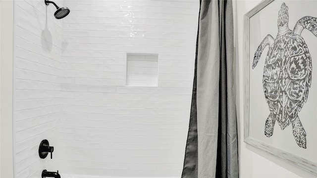 interior details featuring shower / bath combo