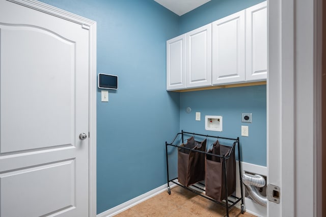 laundry room with cabinets, electric dryer hookup, and hookup for a washing machine