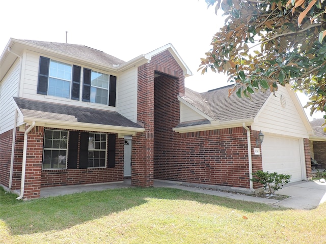 view of front facade featuring a garage and a front lawn