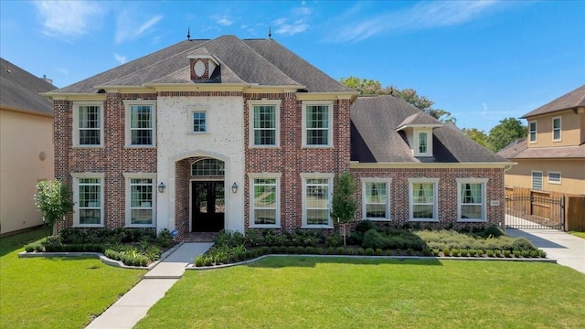 15026 Blossom Bay Dr, Houston, TX 77059 - colonial inspired home with a front yard, a gate, and brick siding