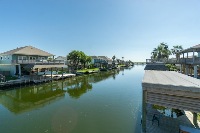 view of dock with a water view