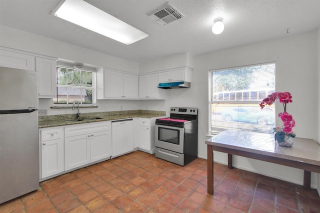 kitchen featuring a healthy amount of sunlight, white cabinets, and stainless steel appliances