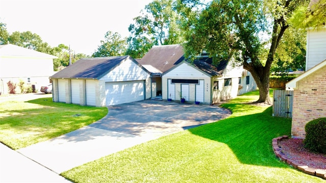 view of front of house featuring a garage and a front lawn