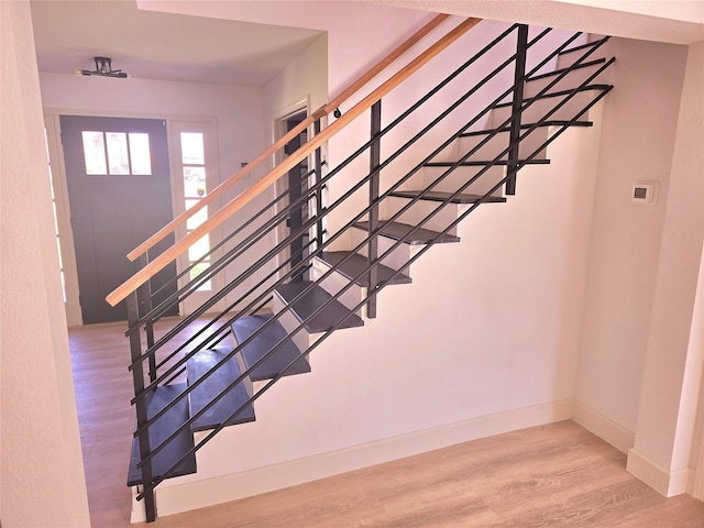 staircase with wood-type flooring