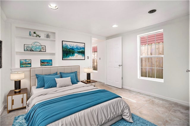 bedroom with crown molding