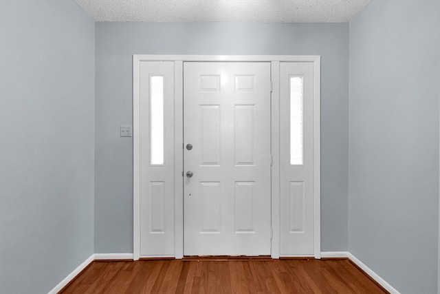 foyer entrance featuring a textured ceiling, hardwood / wood-style flooring, and a healthy amount of sunlight