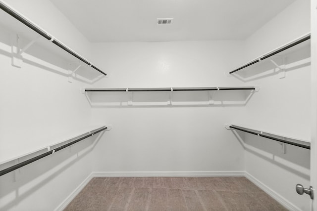 spacious closet featuring light colored carpet