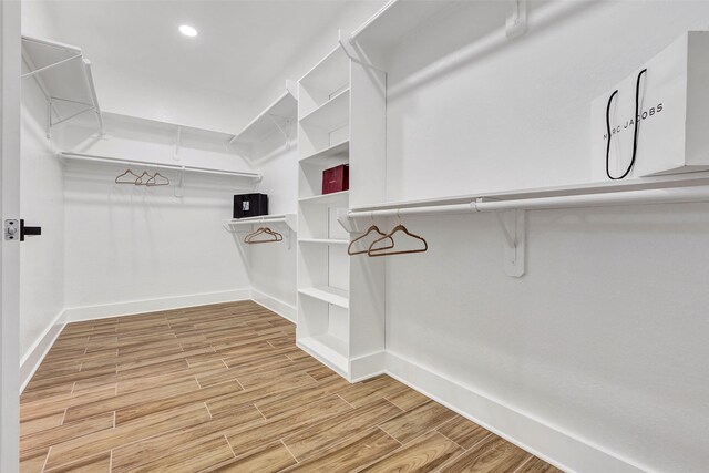 walk in closet with hardwood / wood-style flooring