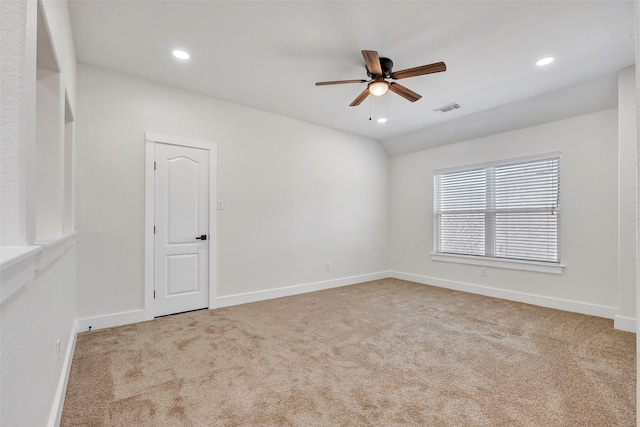 carpeted empty room with ceiling fan