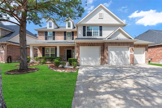 view of property featuring a front yard and covered porch