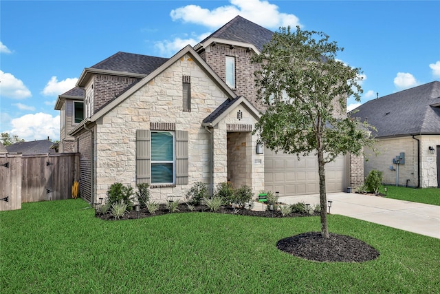 view of front facade with a garage and a front lawn