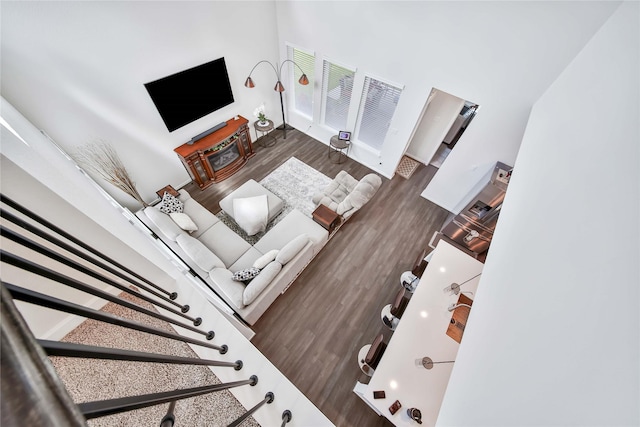 living room with dark hardwood / wood-style floors