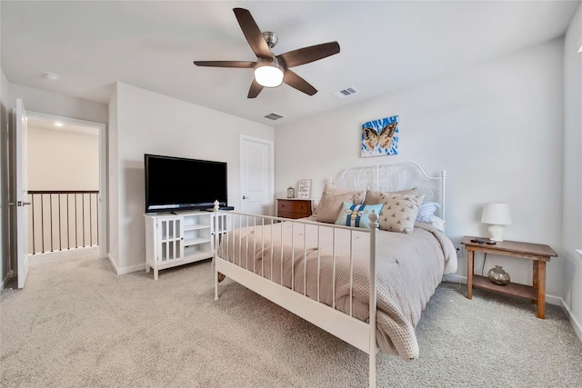 bedroom featuring carpet flooring and ceiling fan